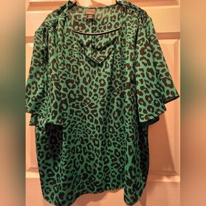 Worthington Green Animal Print Blouse